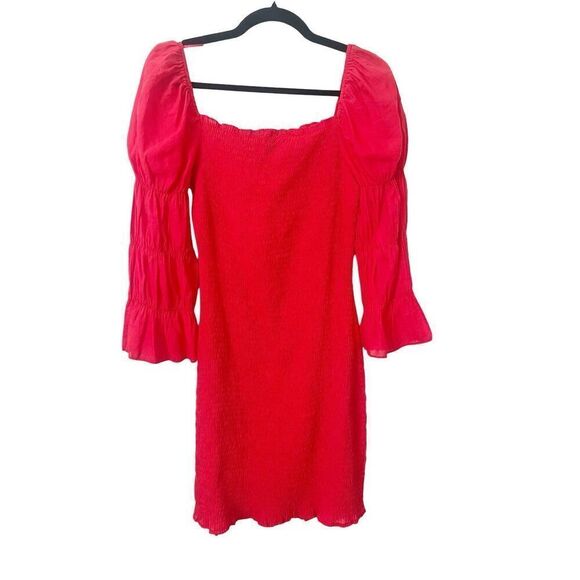 J.O.A. Red Just One‎ Answer Smocked 3/4 Sleeve Mini Dress XL - Picture 2 of 4